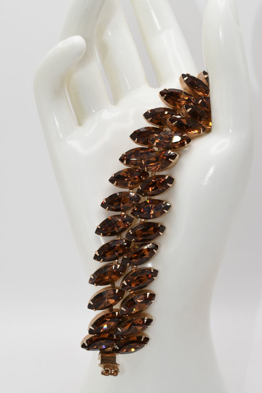 Vintage Weiss Topaz Rhinestone Bracelet Marquise Cut 2 Row 7 Inch2